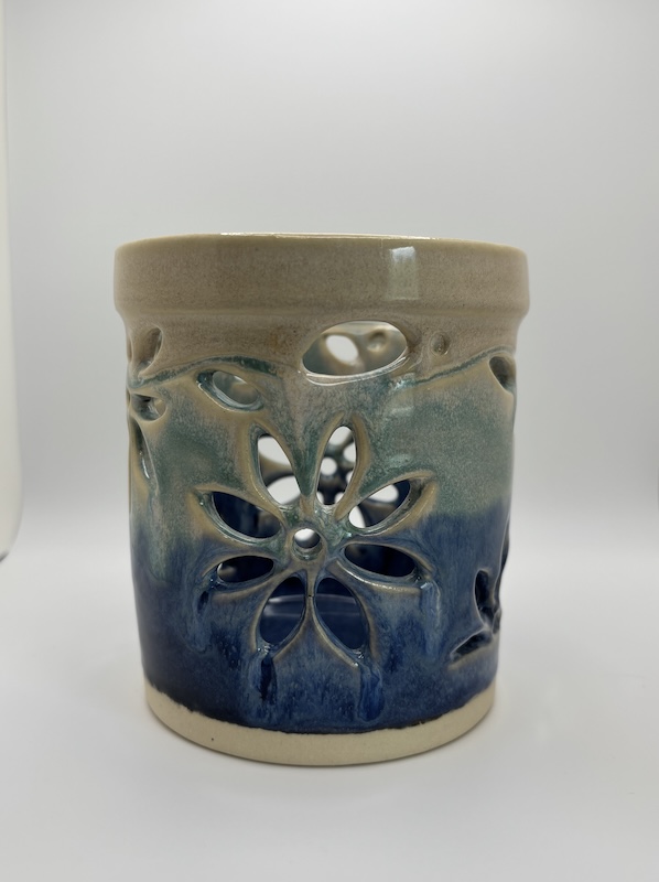 Blue and Green Luminaire with Flower cut-out