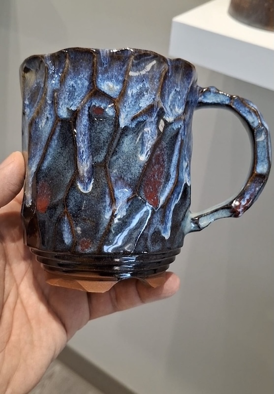 Blue Glazed Mug with deeply textured surface