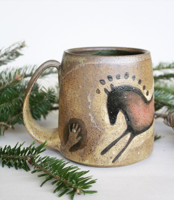 Warm Brown Mug with Prehistoric Horse Motif