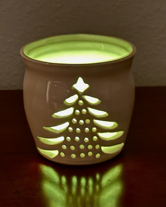 Glowing Green Luminaire with Christmas Tree Cutout