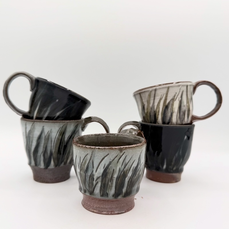 5 Cups in Black White and Gray glazes
