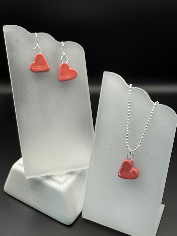 Red heart earrings and necklace