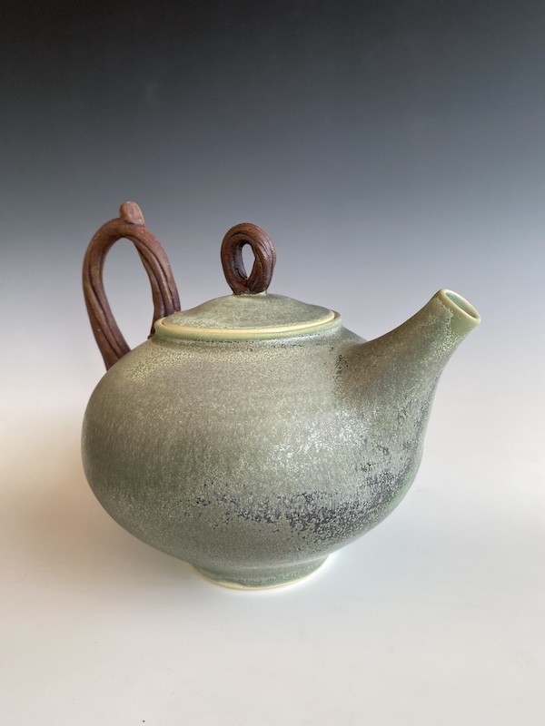 Gray teapot with brown handle and knob by Belinda Glennon