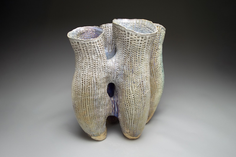 Sculptural Vessel with white and light amber glaze